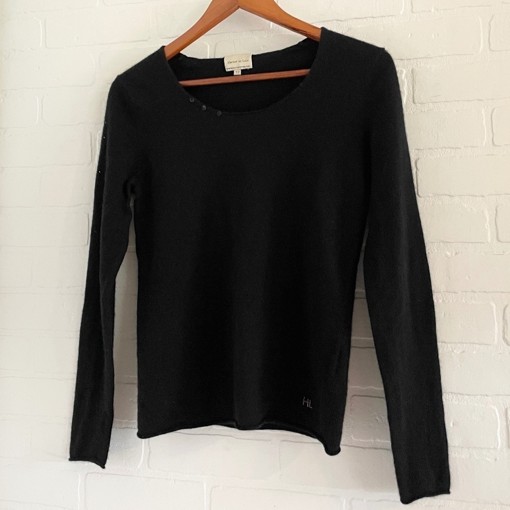 Hector et Lola Knit Sweater Y2K 100% Cashmere Raw hems sequins Elbow patch S